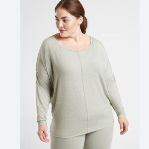 Athleta Essence Flow Top L Gray Long Sleeve Wide Neckline